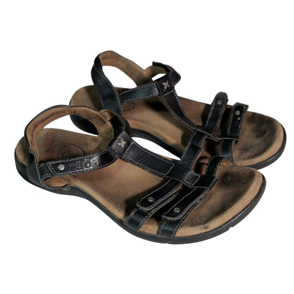 Taos Trophy 2 Sandals Womens Size 8 Black Leather Adjustable Comfort Bohemian